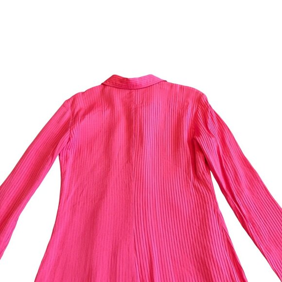 Amanda Uprichard Bright Pink Button-Down Dress Ribbed Long Sleeve Size Medium - Picture 6 of 12